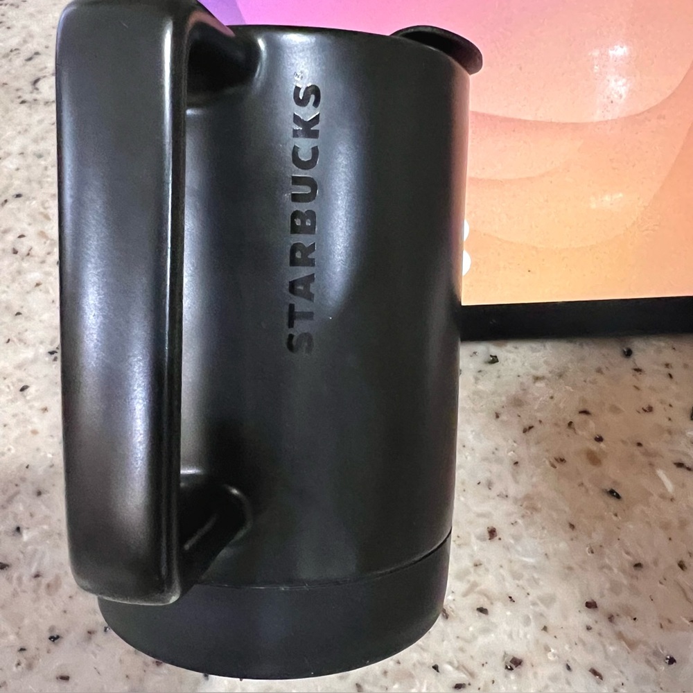 Starbucks Black Ceramic Desktop Mug Silicone Nonslip Bottom with Lid 14 Fl Oz - Picture 5 of 13